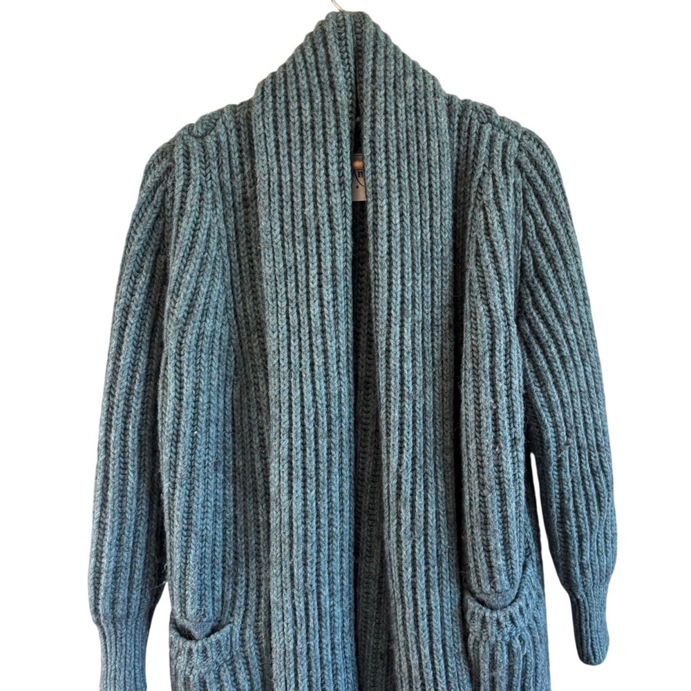 Ottod'Ame Teal Alpaca Wool Blend Ribbed Open Cardigan Duster Sweater US 8 - Picture 2 of 12